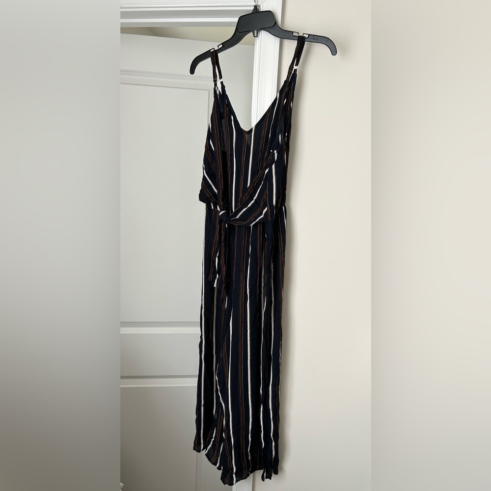 Sleeveless Striped romper in Navy, orange, White & Brown